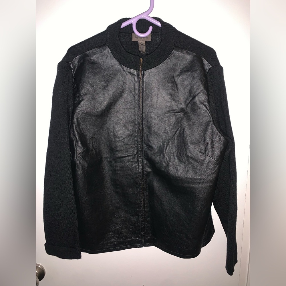JohnPaulRichard Black Leather & Knit Uniform Jacket